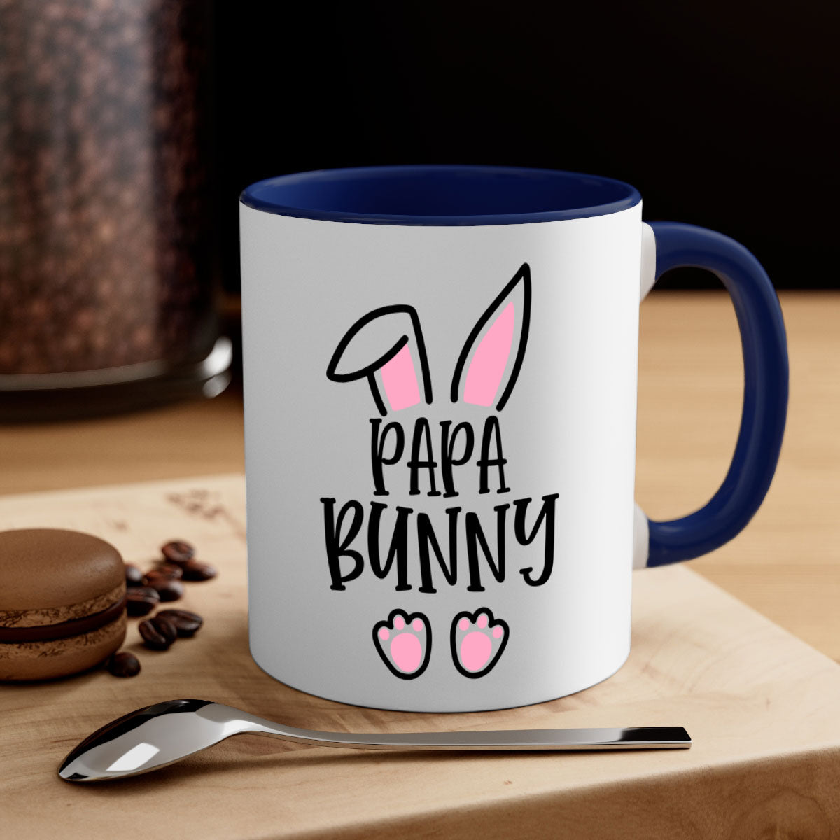 Familypapa bunny 48# Easter Mug with colorful handle and glossy finish, perfect for coffee and tea.
