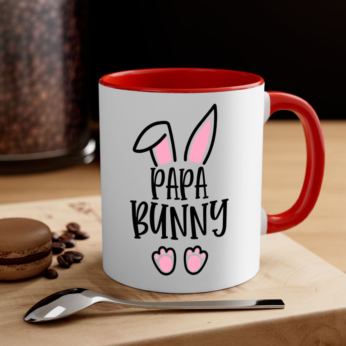 Familypapa bunny 48# Easter Mug with colorful handle and glossy finish, perfect for coffee and tea.