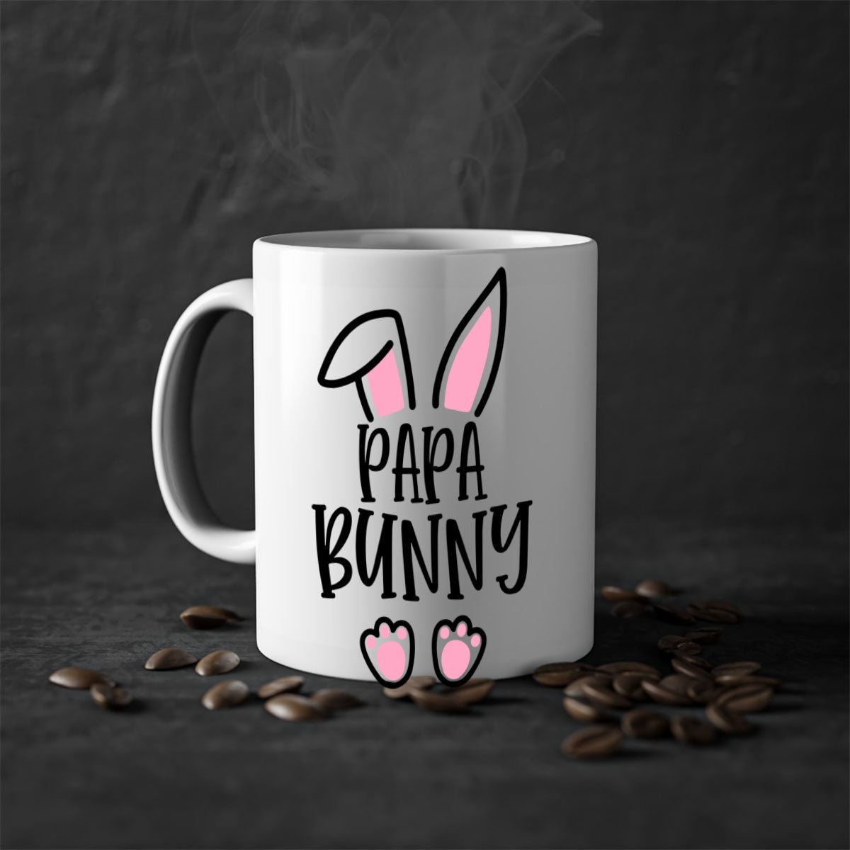 Familypapa bunny 48# Easter Mug with colorful handle and glossy finish, perfect for coffee and tea.