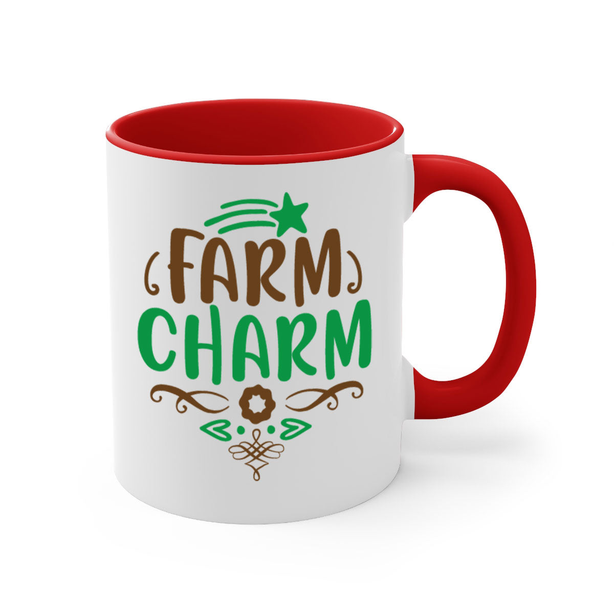 Farm Charm 275# Mug featuring a two-tone design with a colored handle and glossy finish, available in multiple colors.
