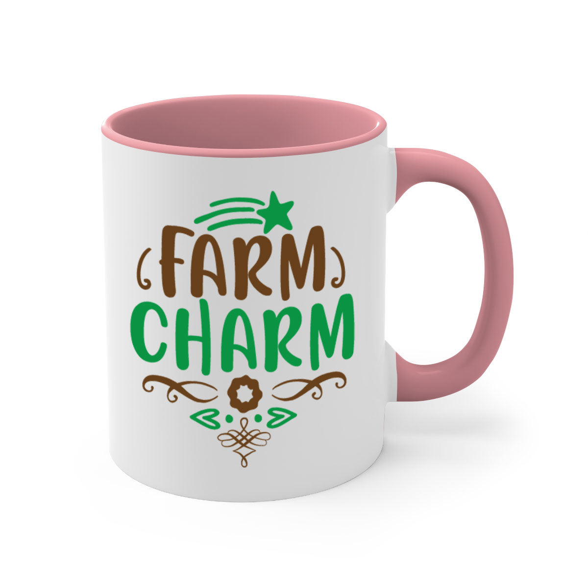 Farm Charm 275# Mug featuring a two-tone design with a colored handle and glossy finish, available in multiple colors.