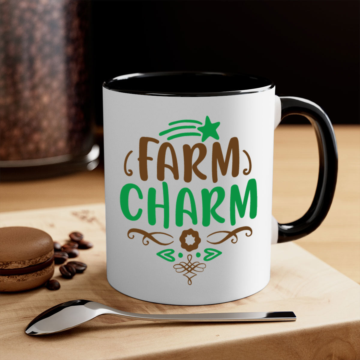 Farm Charm 275# Mug featuring a two-tone design with a colored handle and glossy finish, available in multiple colors.