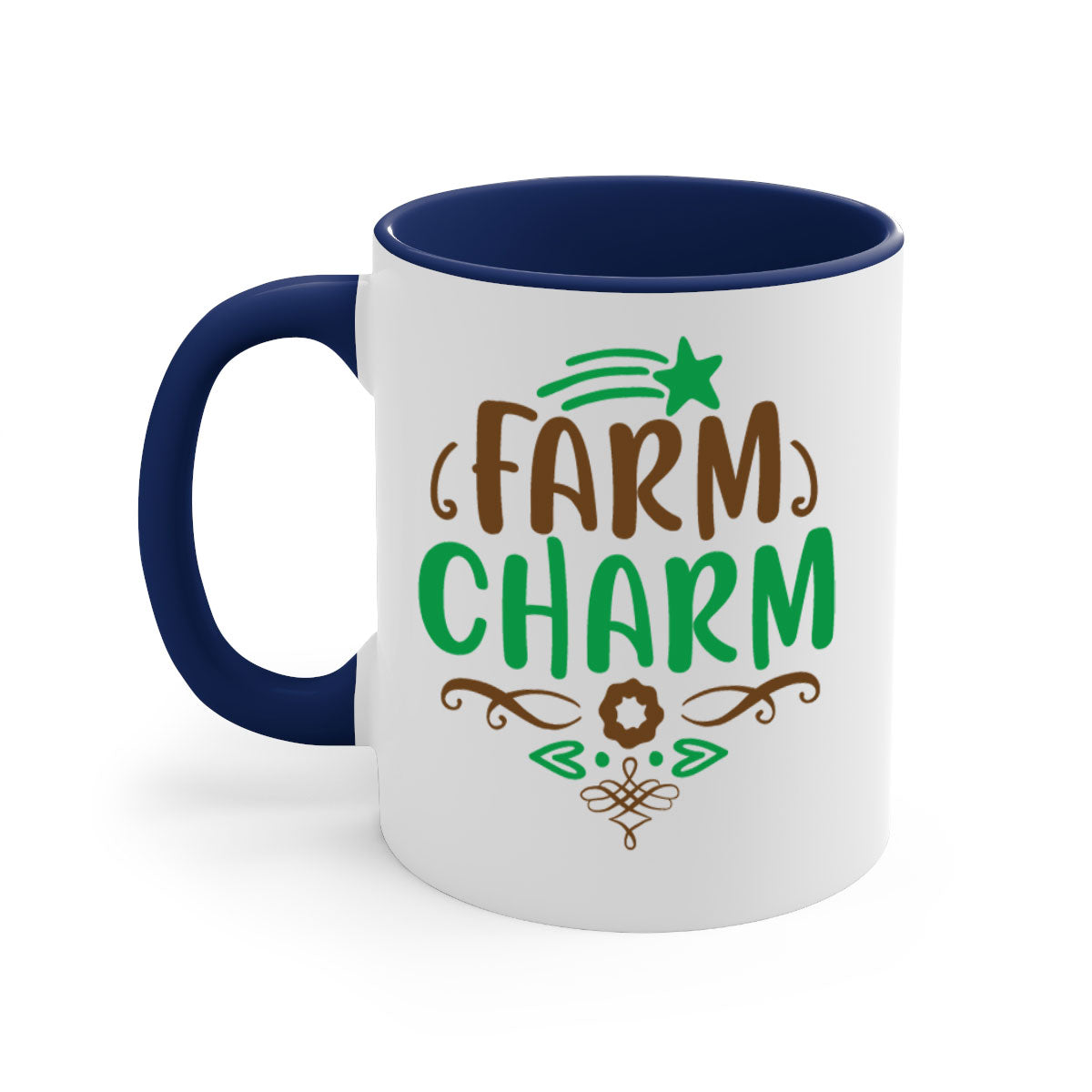 Farm Charm 275# Mug featuring a two-tone design with a colored handle and glossy finish, available in multiple colors.