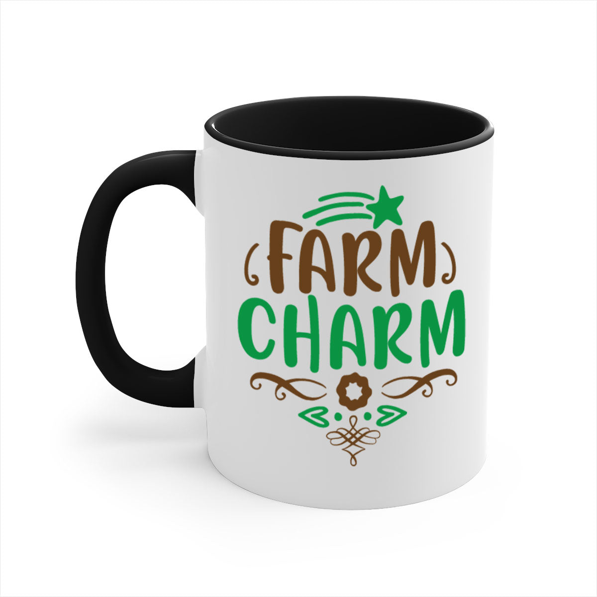 Farm Charm 275# Mug featuring a two-tone design with a colored handle and glossy finish, available in multiple colors.