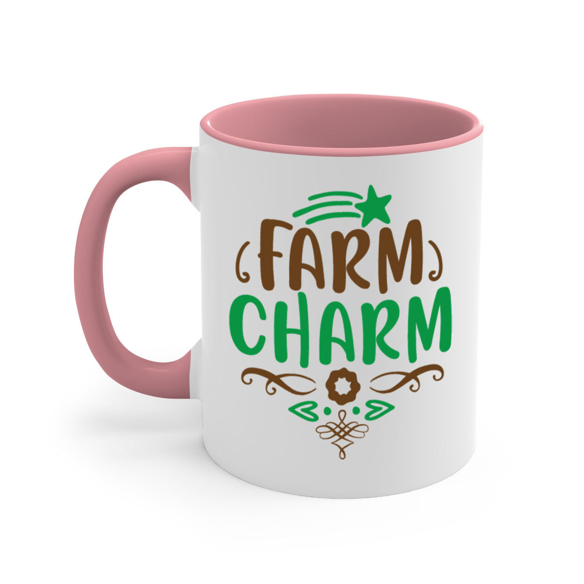 Farm Charm 275# Mug featuring a two-tone design with a colored handle and glossy finish, available in multiple colors.