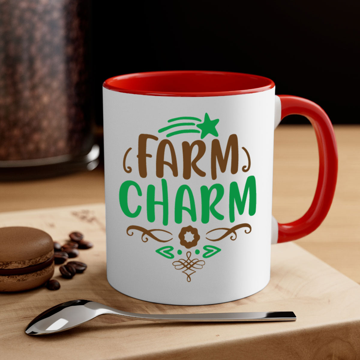 Farm Charm 275# Mug featuring a two-tone design with a colored handle and glossy finish, available in multiple colors.
