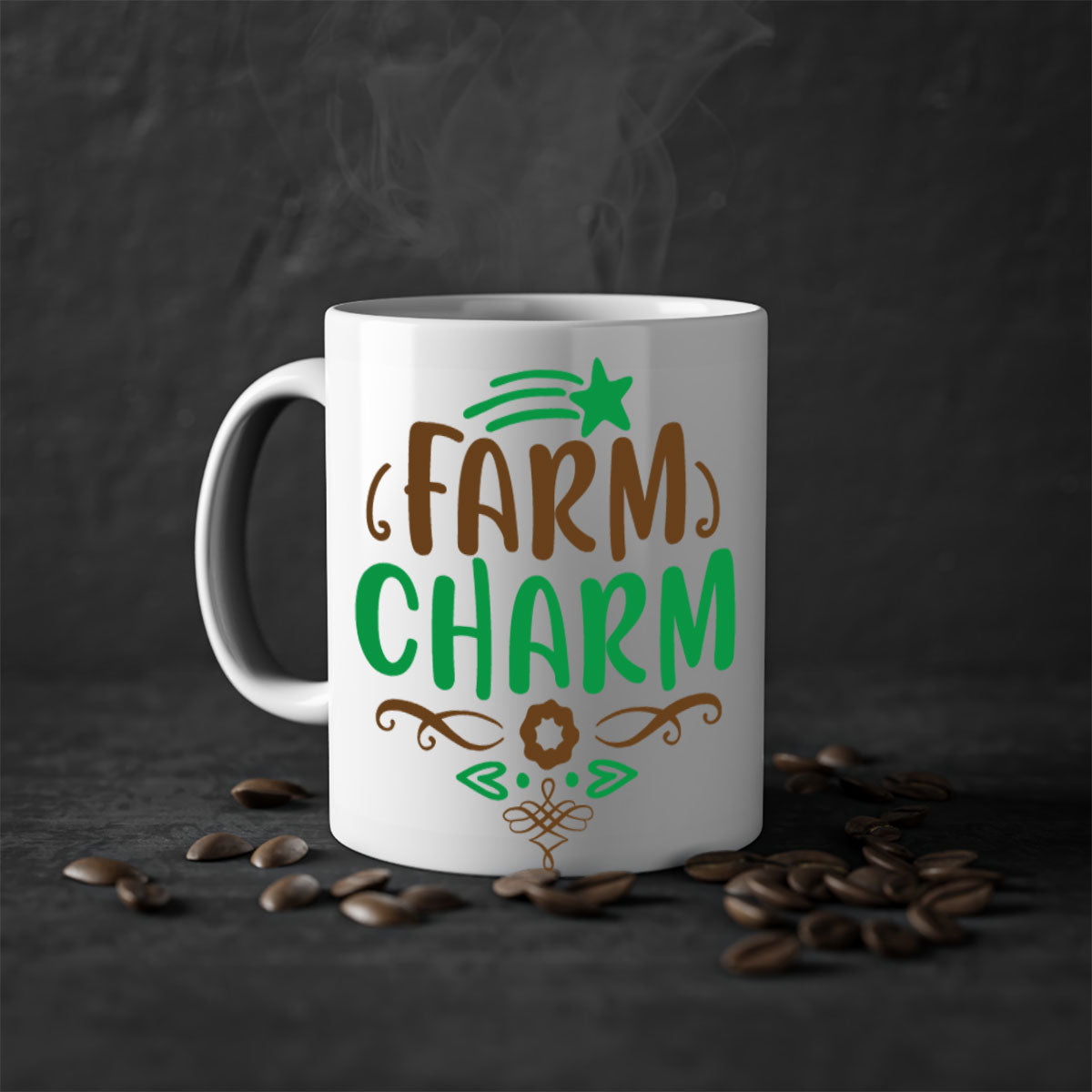 Farm Charm 275# Mug featuring a two-tone design with a colored handle and glossy finish, available in multiple colors.