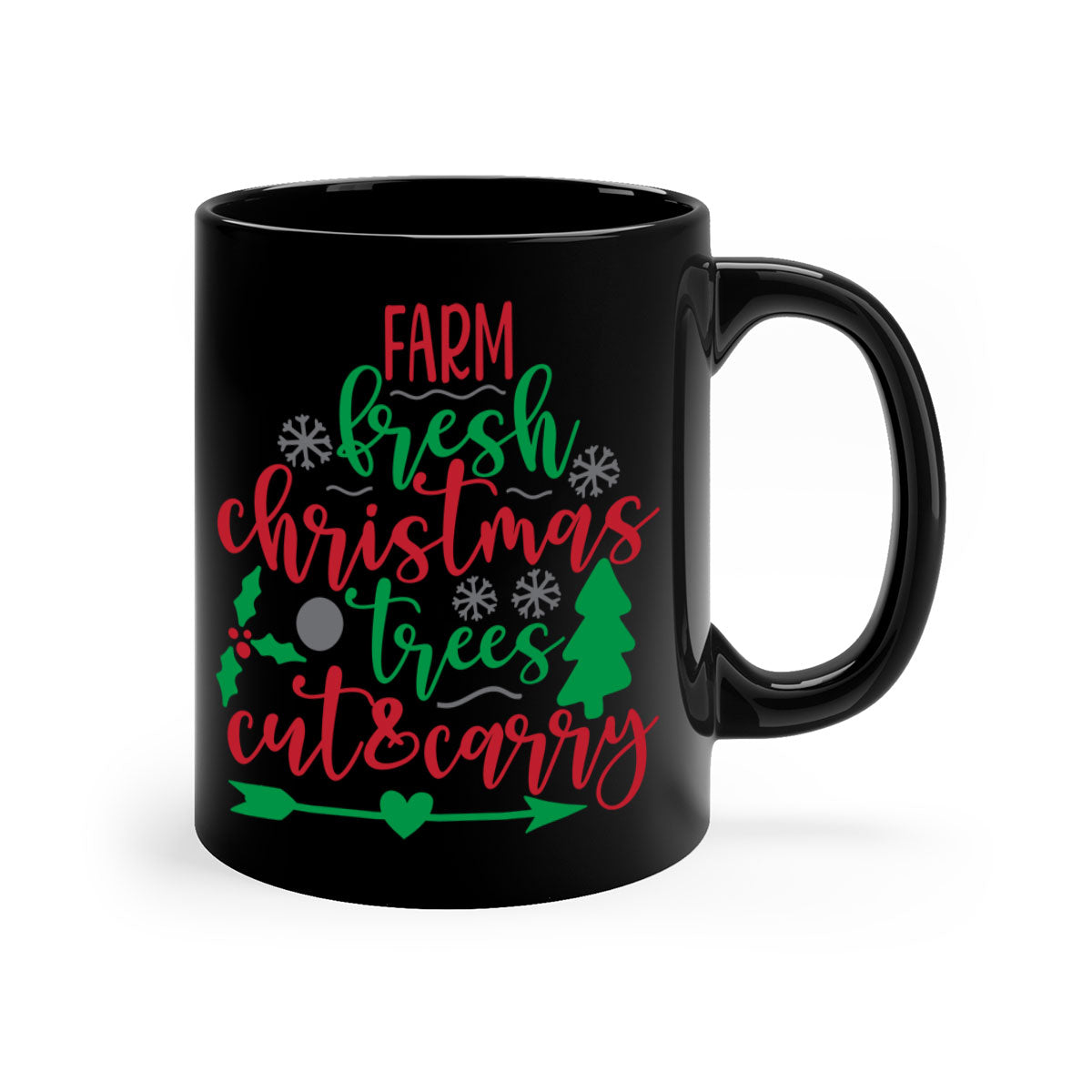 Farm Fresh Christmas Trees Mug with two-tone color design, featuring a colored handle and glossy finish, perfect for holiday beverages.