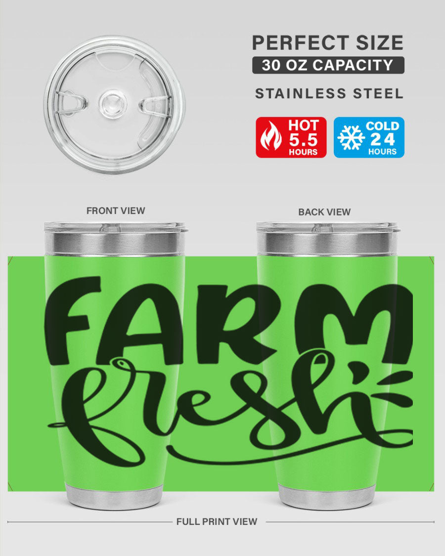 Farm Fresh 20oz Tumbler made of stainless steel with a copper lining, featuring a drink-thru lid, ideal for hot and cold beverages.