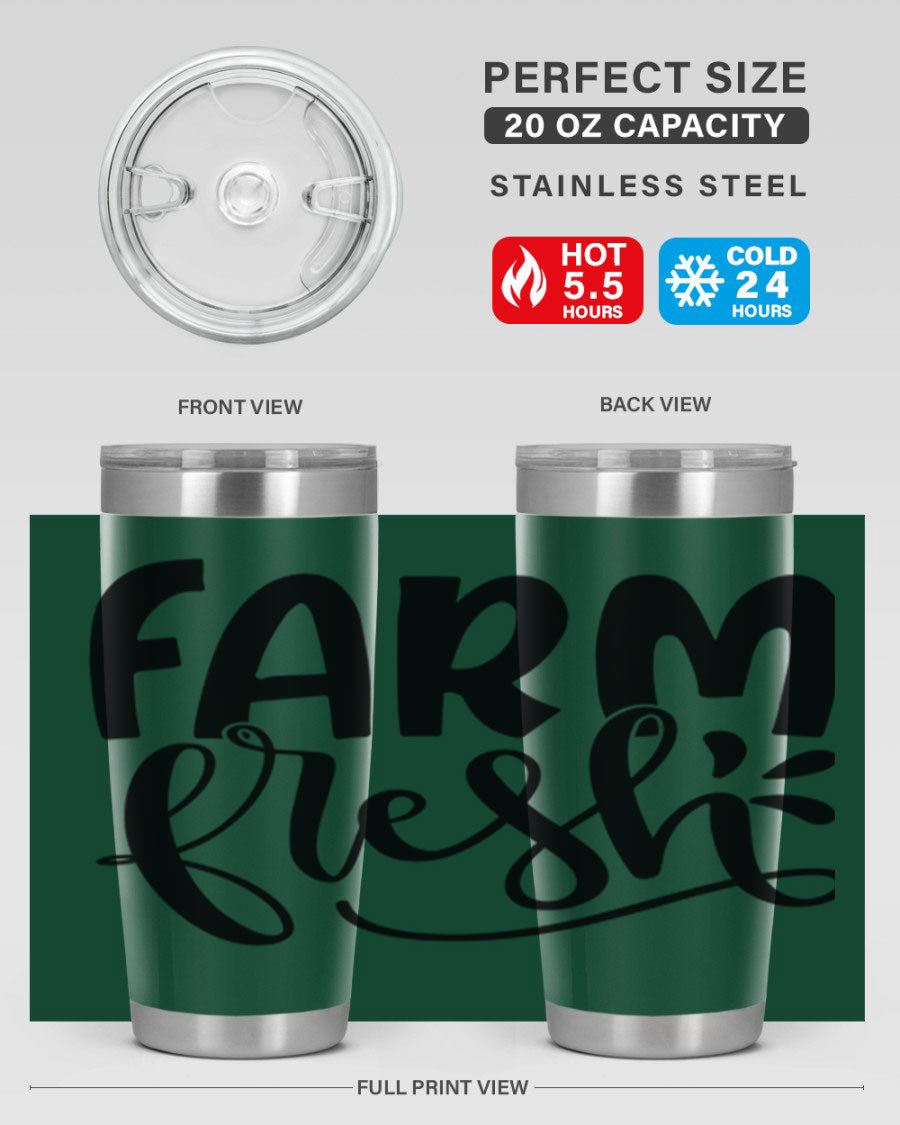 Farm Fresh 20oz Tumbler made of stainless steel with a copper lining, featuring a drink-thru lid, ideal for hot and cold beverages.