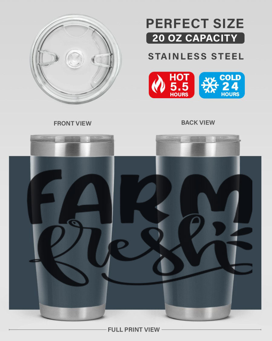 Farm Fresh 20oz Tumbler made of stainless steel with a copper lining, featuring a drink-thru lid, ideal for hot and cold beverages.