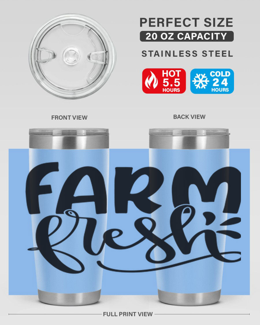 Farm Fresh 20oz Tumbler made of stainless steel with a copper lining, featuring a drink-thru lid, ideal for hot and cold beverages.