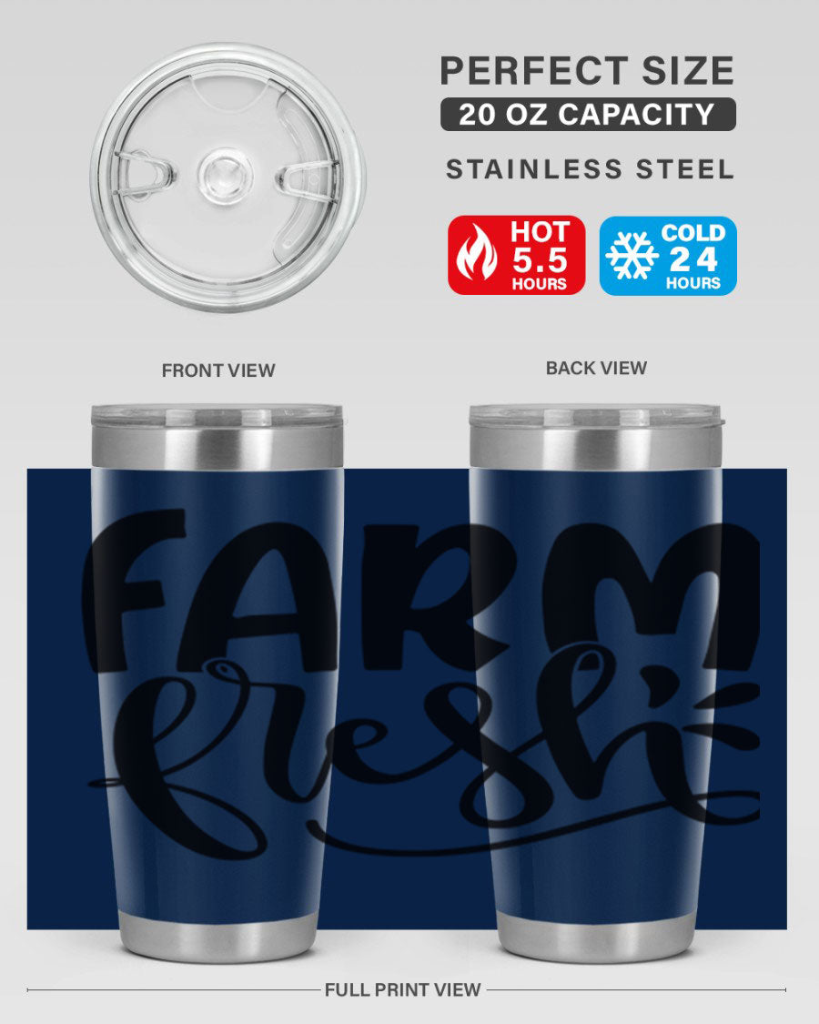 Farm Fresh 20oz Tumbler made of stainless steel with a copper lining, featuring a drink-thru lid, ideal for hot and cold beverages.