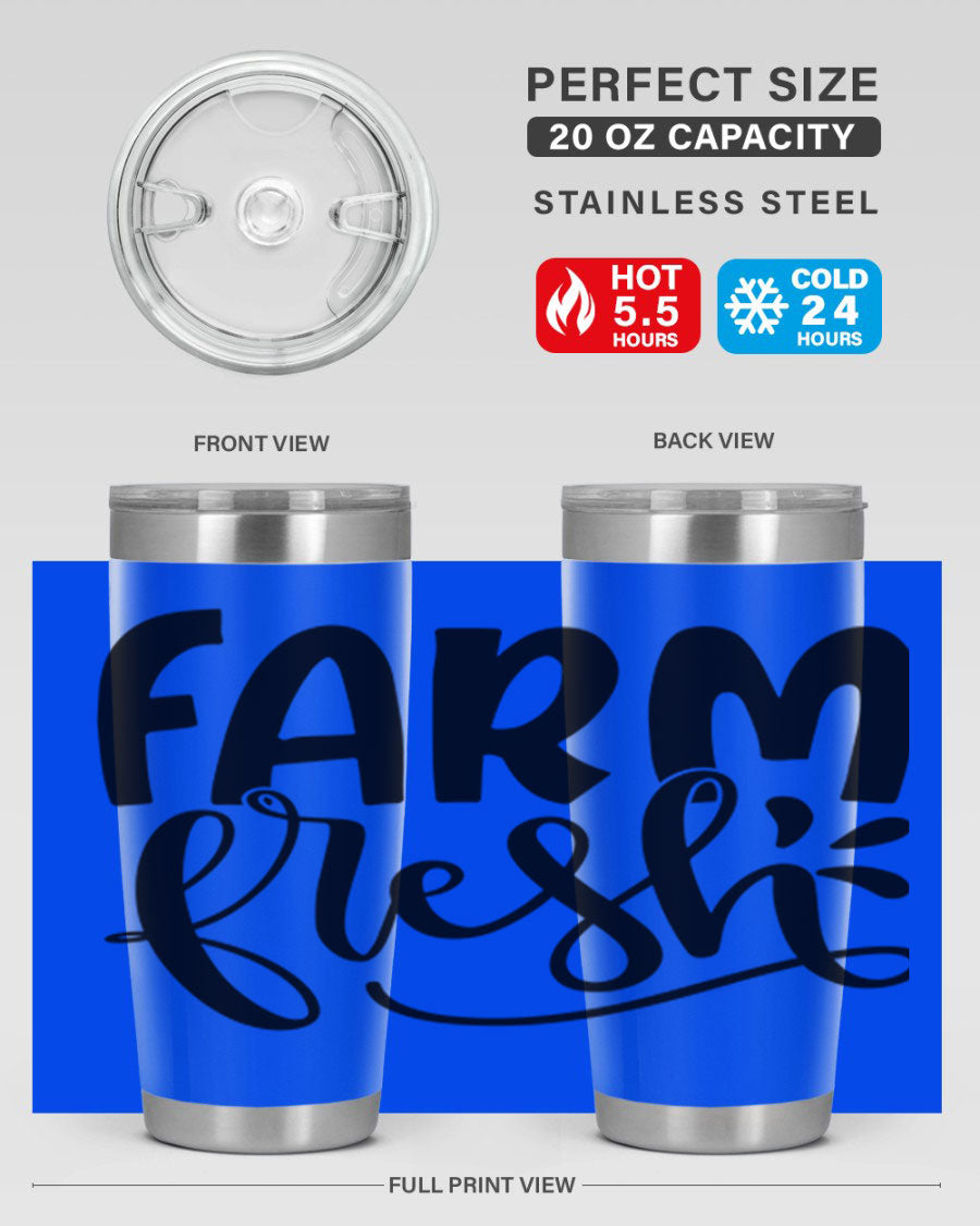 Farm Fresh 20oz Tumbler made of stainless steel with a copper lining, featuring a drink-thru lid, ideal for hot and cold beverages.