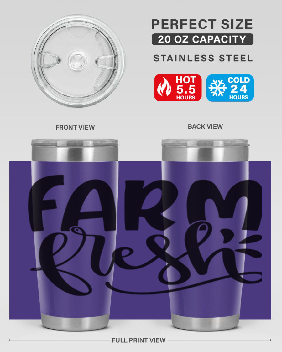 Farm Fresh 20oz Tumbler made of stainless steel with a copper lining, featuring a drink-thru lid, ideal for hot and cold beverages.