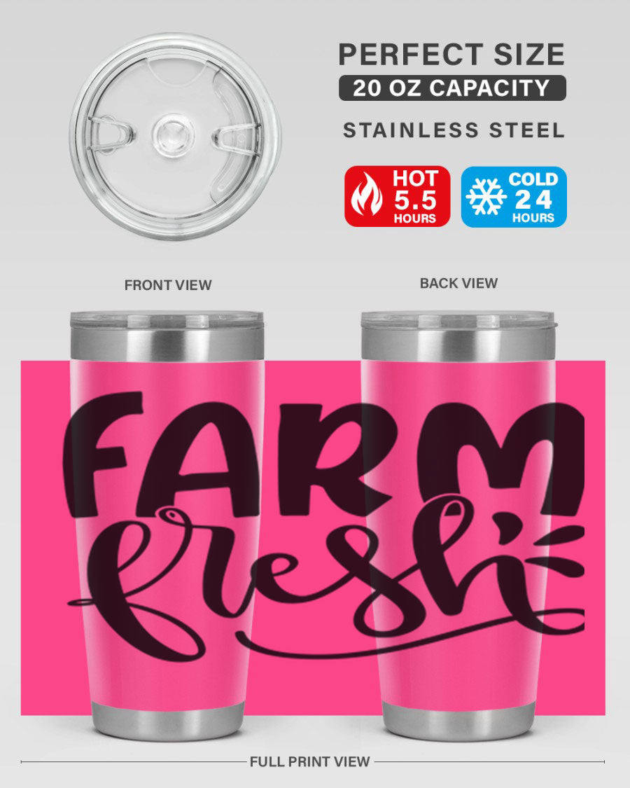 Farm Fresh 20oz Tumbler made of stainless steel with a copper lining, featuring a drink-thru lid, ideal for hot and cold beverages.