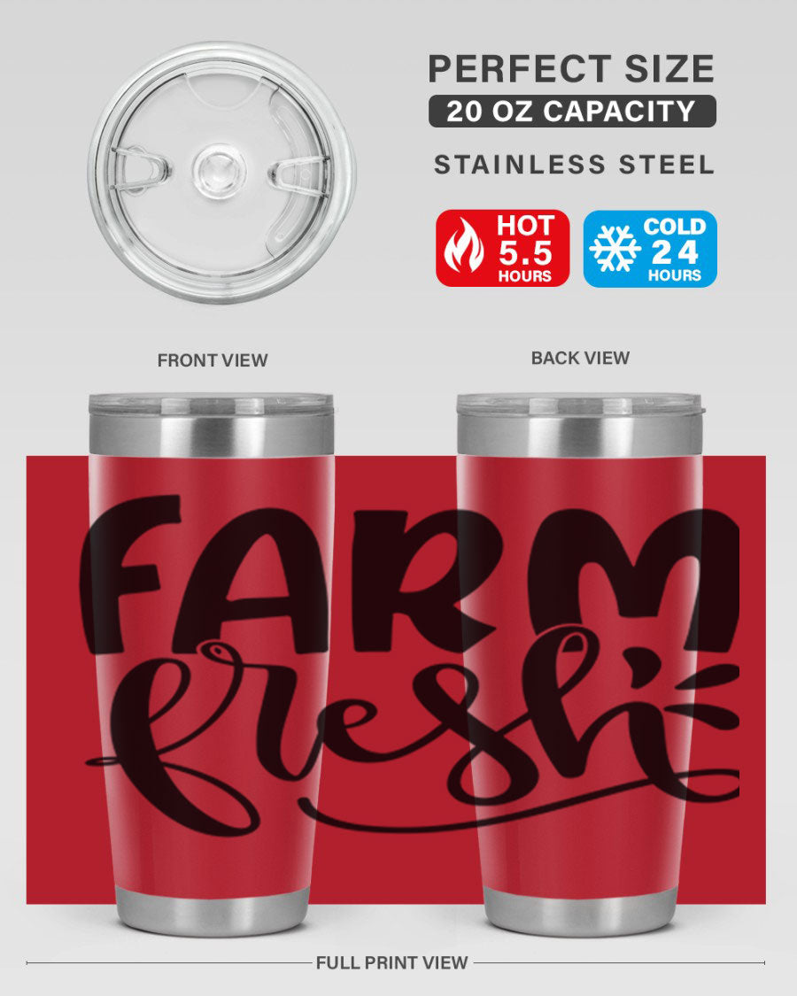 Farm Fresh 20oz Tumbler made of stainless steel with a copper lining, featuring a drink-thru lid, ideal for hot and cold beverages.