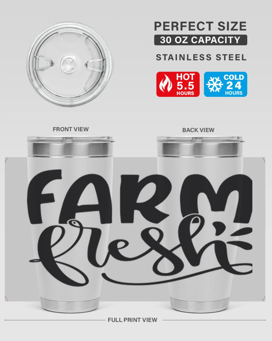Farm Fresh 20oz Tumbler made of stainless steel with a copper lining, featuring a drink-thru lid, ideal for hot and cold beverages.