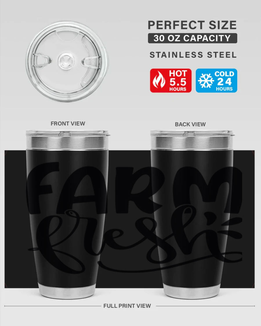 Farm Fresh 20oz Tumbler made of stainless steel with a copper lining, featuring a drink-thru lid, ideal for hot and cold beverages.
