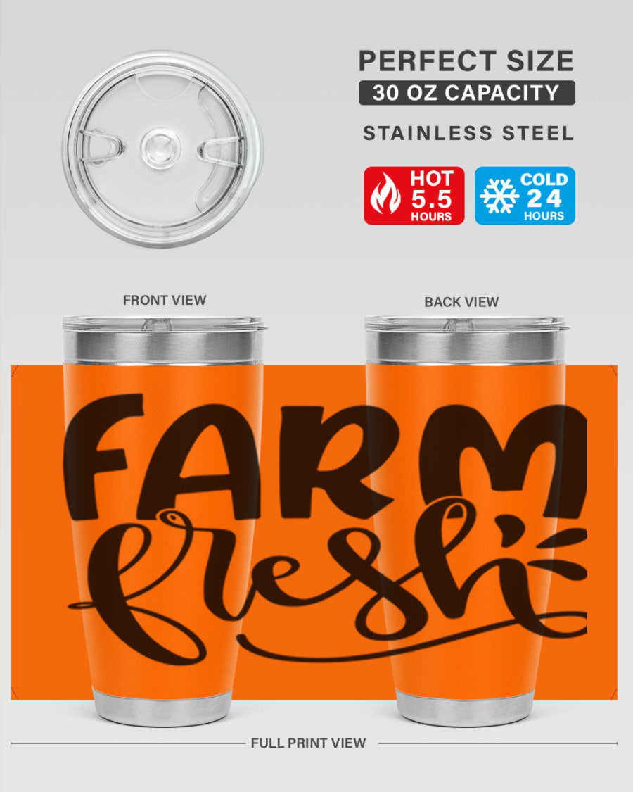 Farm Fresh 20oz Tumbler made of stainless steel with a copper lining, featuring a drink-thru lid, ideal for hot and cold beverages.