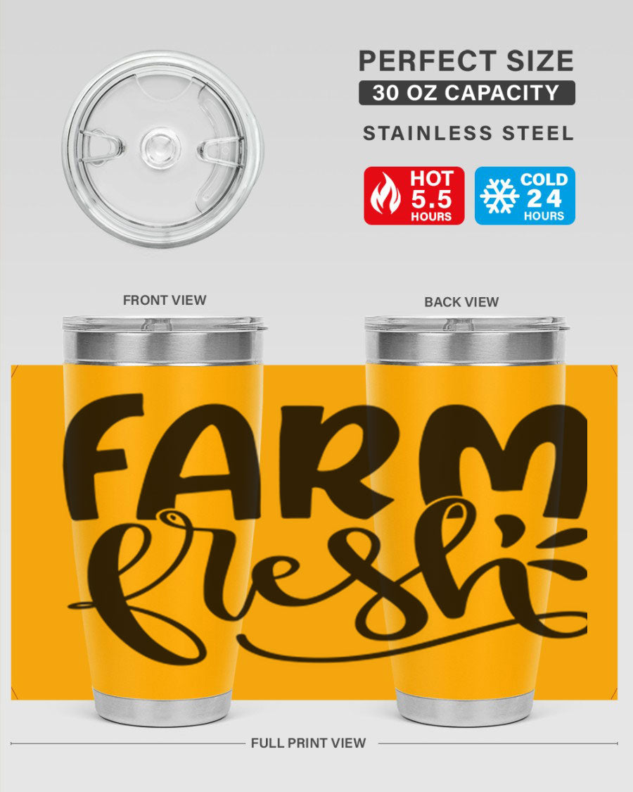 Farm Fresh 20oz Tumbler made of stainless steel with a copper lining, featuring a drink-thru lid, ideal for hot and cold beverages.