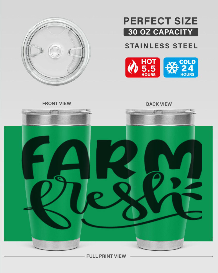 Farm Fresh 20oz Tumbler made of stainless steel with a copper lining, featuring a drink-thru lid, ideal for hot and cold beverages.