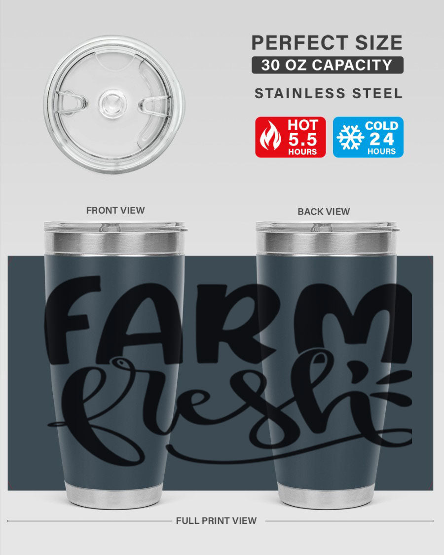 Farm Fresh 20oz Tumbler made of stainless steel with a copper lining, featuring a drink-thru lid, ideal for hot and cold beverages.