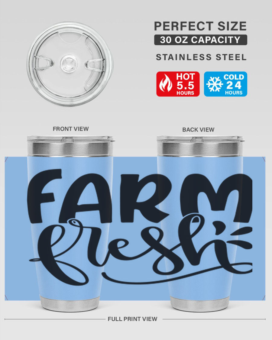 Farm Fresh 20oz Tumbler made of stainless steel with a copper lining, featuring a drink-thru lid, ideal for hot and cold beverages.