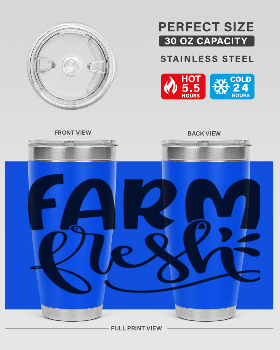 Farm Fresh 20oz Tumbler made of stainless steel with a copper lining, featuring a drink-thru lid, ideal for hot and cold beverages.