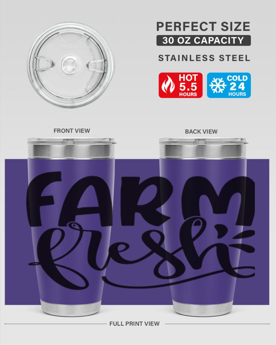 Farm Fresh 20oz Tumbler made of stainless steel with a copper lining, featuring a drink-thru lid, ideal for hot and cold beverages.