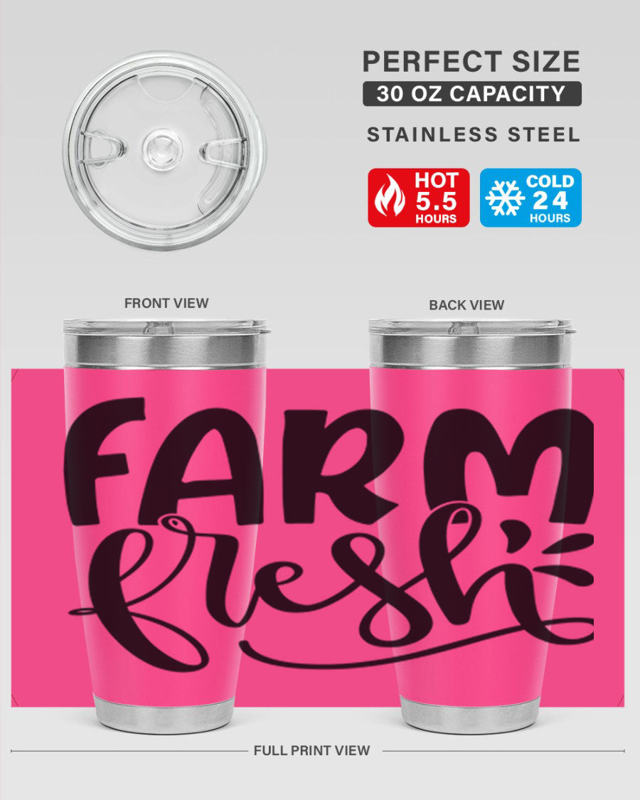 Farm Fresh 20oz Tumbler made of stainless steel with a copper lining, featuring a drink-thru lid, ideal for hot and cold beverages.