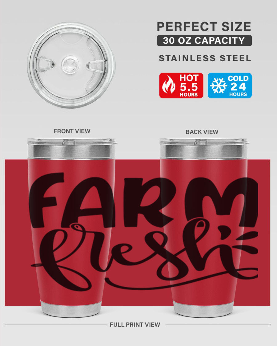 Farm Fresh 20oz Tumbler made of stainless steel with a copper lining, featuring a drink-thru lid, ideal for hot and cold beverages.