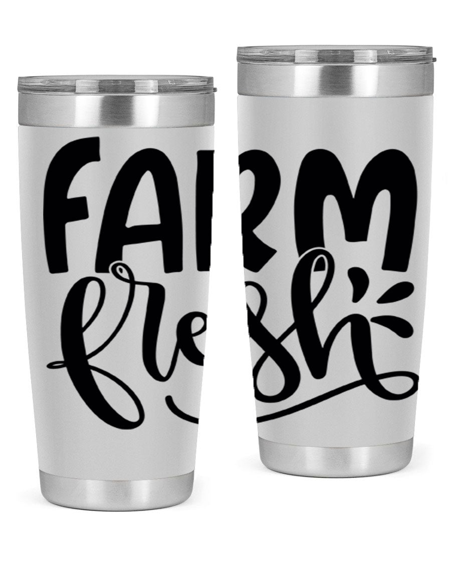 Farm Fresh 20oz Tumbler made of stainless steel with a copper lining, featuring a drink-thru lid, ideal for hot and cold beverages.
