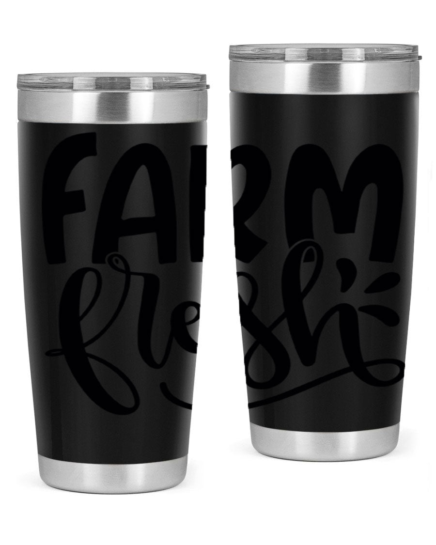 Farm Fresh 20oz Tumbler made of stainless steel with a copper lining, featuring a drink-thru lid, ideal for hot and cold beverages.
