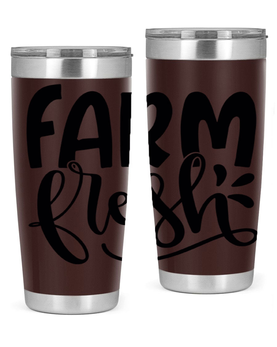 Farm Fresh 20oz Tumbler made of stainless steel with a copper lining, featuring a drink-thru lid, ideal for hot and cold beverages.
