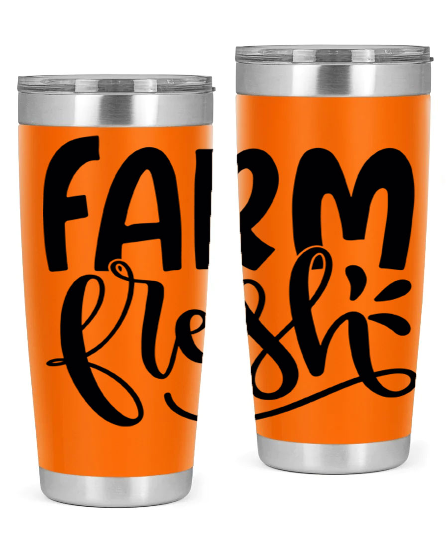 Farm Fresh 20oz Tumbler made of stainless steel with a copper lining, featuring a drink-thru lid, ideal for hot and cold beverages.