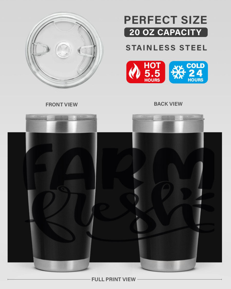 Farm Fresh 20oz Tumbler made of stainless steel with a copper lining, featuring a drink-thru lid, ideal for hot and cold beverages.