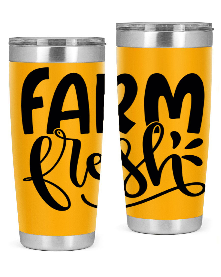 Farm Fresh 20oz Tumbler made of stainless steel with a copper lining, featuring a drink-thru lid, ideal for hot and cold beverages.