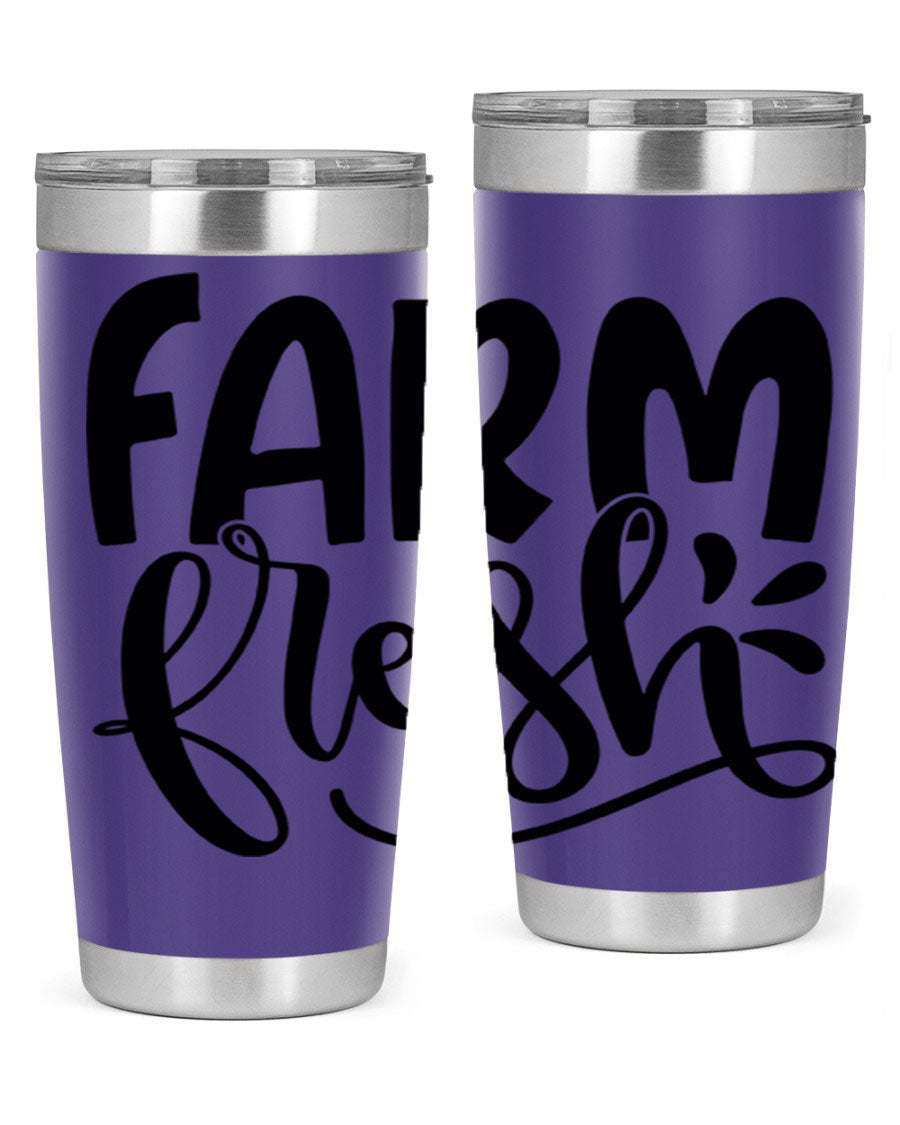 Farm Fresh 20oz Tumbler made of stainless steel with a copper lining, featuring a drink-thru lid, ideal for hot and cold beverages.
