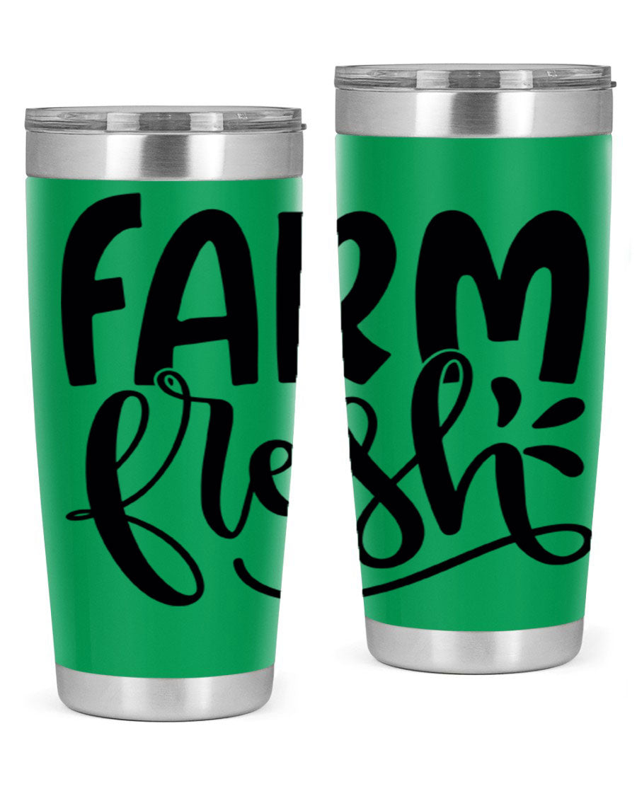 Farm Fresh 20oz Tumbler made of stainless steel with a copper lining, featuring a drink-thru lid, ideal for hot and cold beverages.