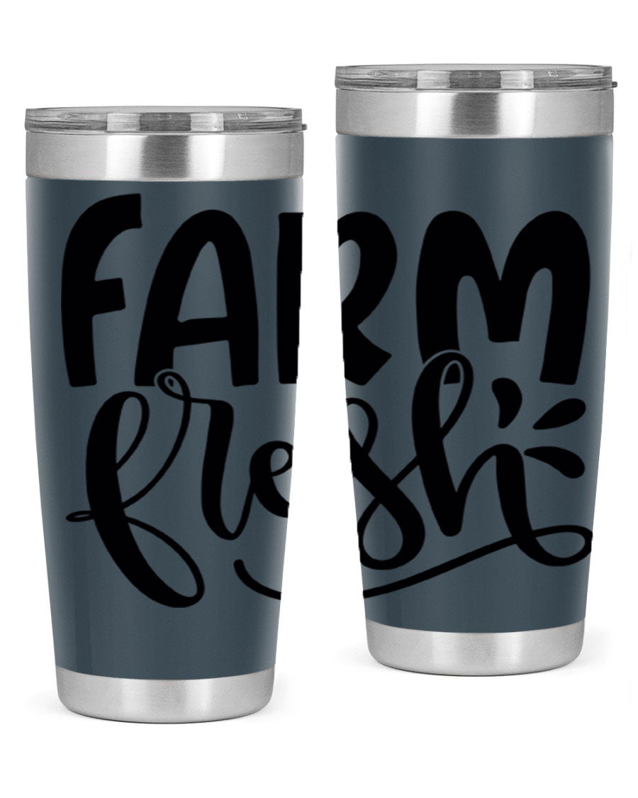 Farm Fresh 20oz Tumbler made of stainless steel with a copper lining, featuring a drink-thru lid, ideal for hot and cold beverages.