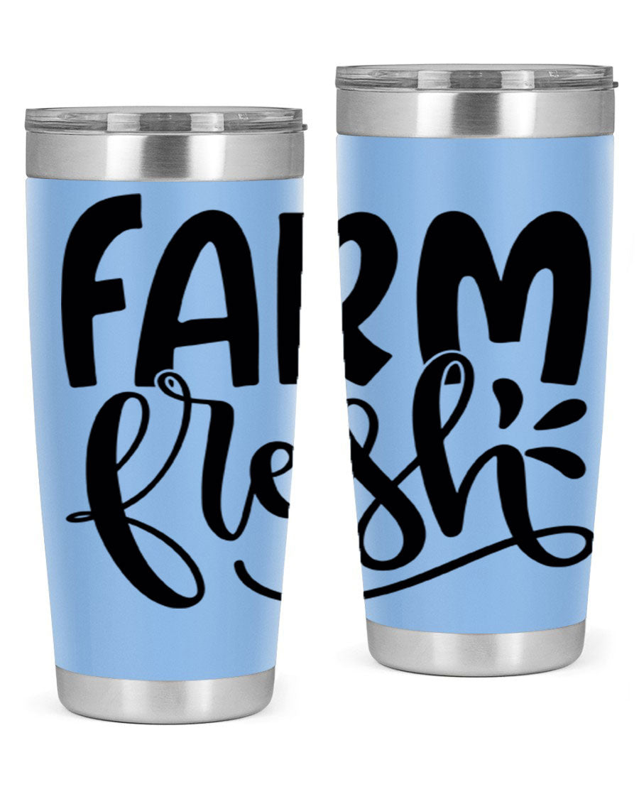 Farm Fresh 20oz Tumbler made of stainless steel with a copper lining, featuring a drink-thru lid, ideal for hot and cold beverages.