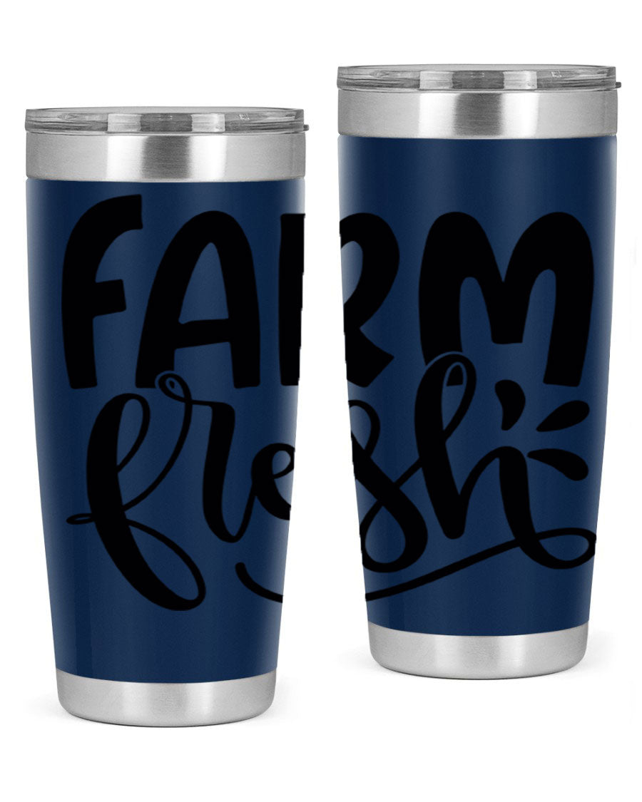 Farm Fresh 20oz Tumbler made of stainless steel with a copper lining, featuring a drink-thru lid, ideal for hot and cold beverages.