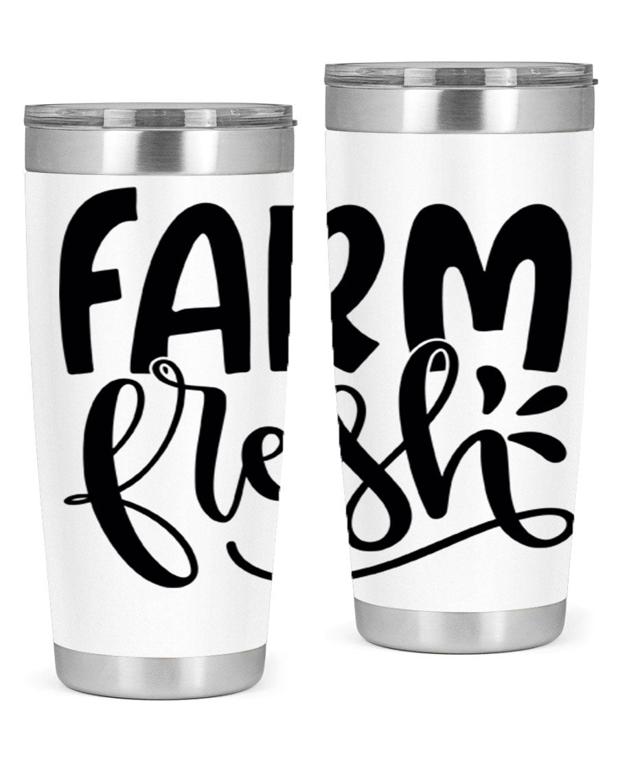Farm Fresh 20oz Tumbler made of stainless steel with a copper lining, featuring a drink-thru lid, ideal for hot and cold beverages.