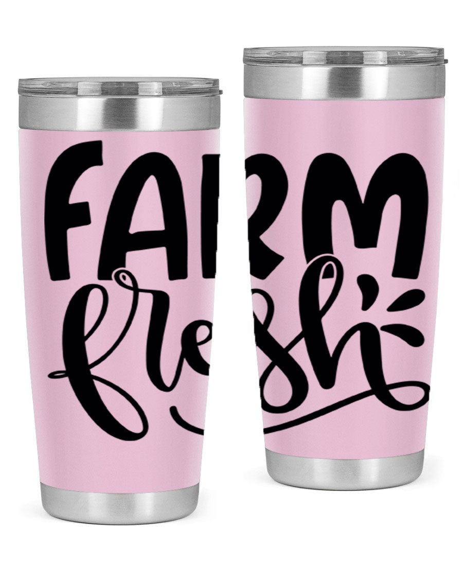 Farm Fresh 20oz Tumbler made of stainless steel with a copper lining, featuring a drink-thru lid, ideal for hot and cold beverages.