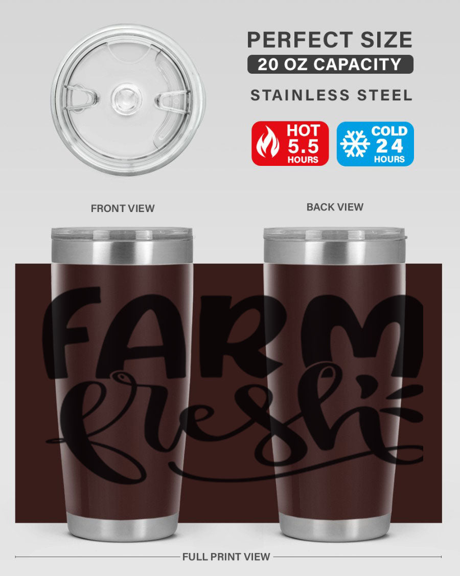 Farm Fresh 20oz Tumbler made of stainless steel with a copper lining, featuring a drink-thru lid, ideal for hot and cold beverages.