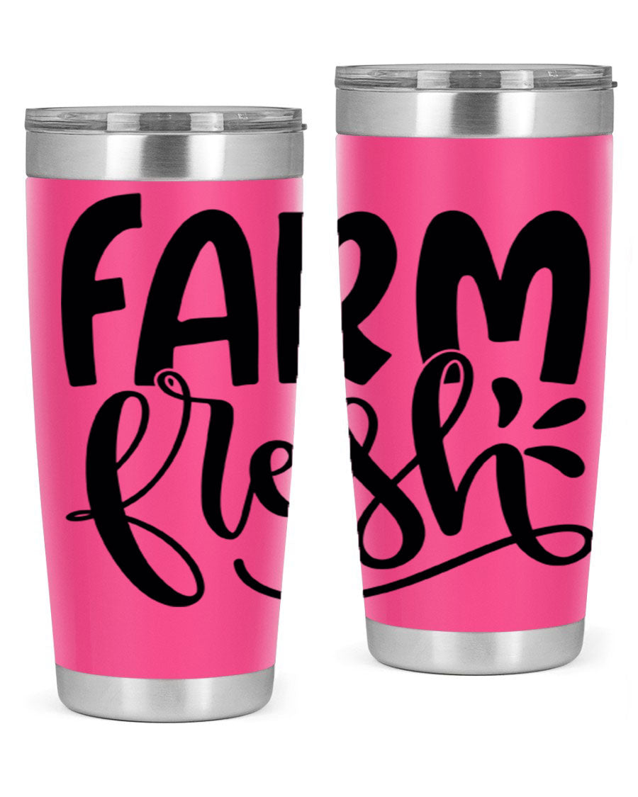 Farm Fresh 20oz Tumbler made of stainless steel with a copper lining, featuring a drink-thru lid, ideal for hot and cold beverages.