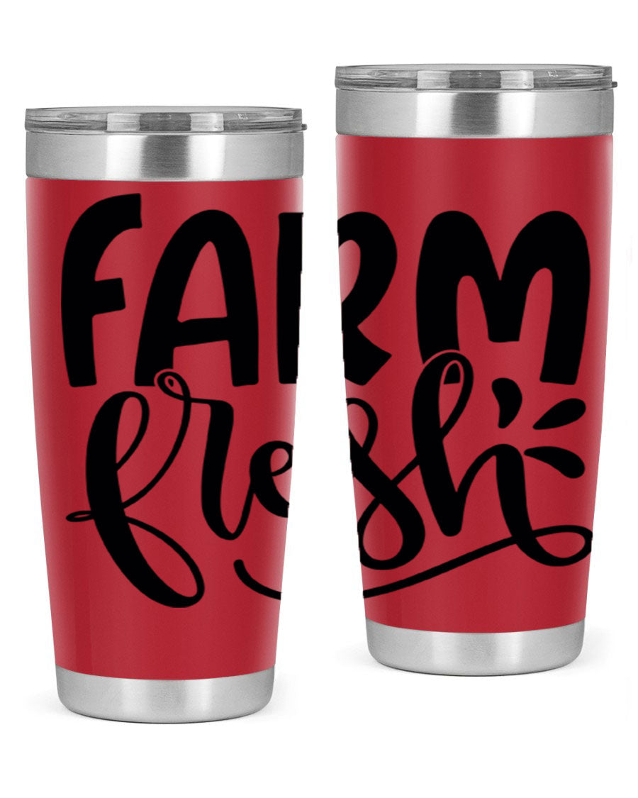Farm Fresh 20oz Tumbler made of stainless steel with a copper lining, featuring a drink-thru lid, ideal for hot and cold beverages.