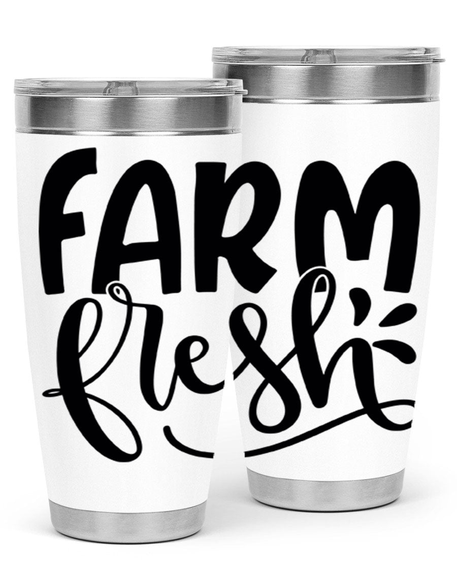 Farm Fresh 20oz Tumbler made of stainless steel with a copper lining, featuring a drink-thru lid, ideal for hot and cold beverages.