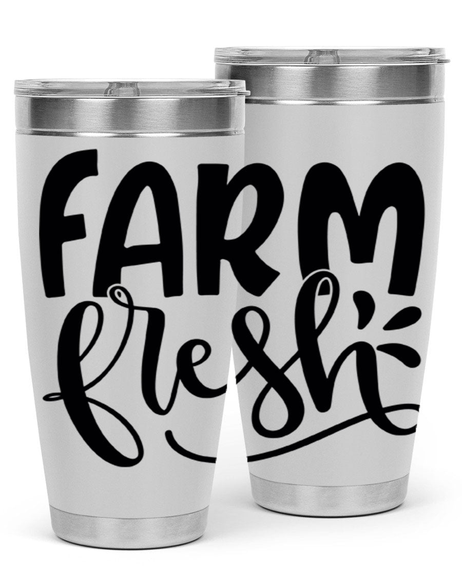 Farm Fresh 20oz Tumbler made of stainless steel with a copper lining, featuring a drink-thru lid, ideal for hot and cold beverages.